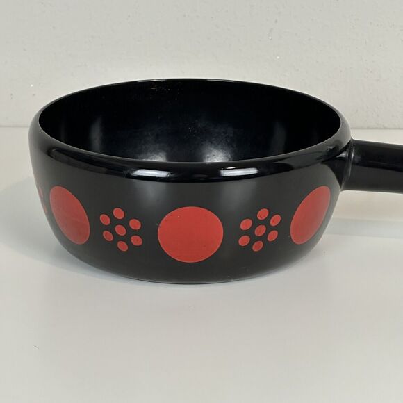 Vintage MCM Black Enamel Sauce Pan Red Dots Mid-Century 60s - Picture 2 of 9